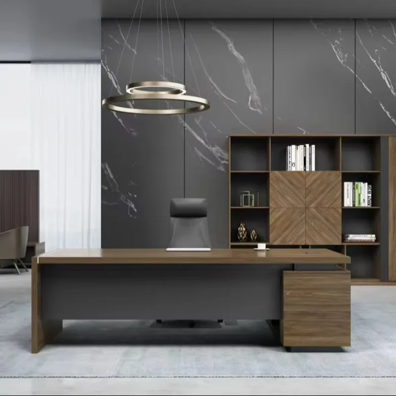 Wholesale Wooden Executive Office Desk Luxury CEO Table with Chair Cabinet Custom One-stop Solution Modern High Quality Factory