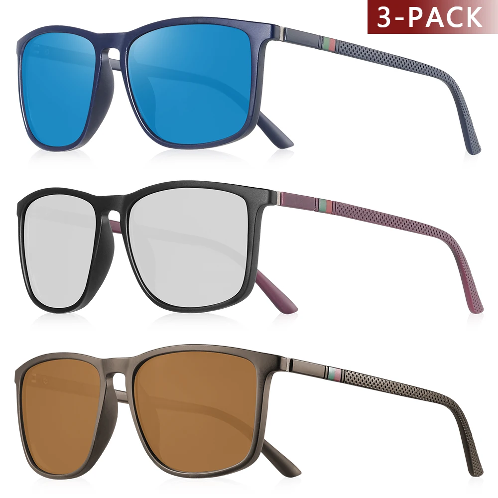 CRIXALIS 3-teilige Sonnenbrille für Männer und Frauen, quadratisch, lässig, Spiegel, Angeln und Fahren, Sonnenbrille, antireflektierender Schatten, UV400