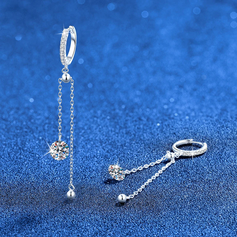 NeeTim 1ct Moissanite Chain Earrings for Women Sparkling Drop Earring 925 Sterling Silver Women's Earrings Jewelry Gift for Girl