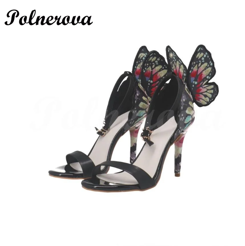 

Butterfly Wings Leather Open-Toed Sandals Women's Spring Summer Word with Open-Toed Sandals High Heels Super High Heel Sandals