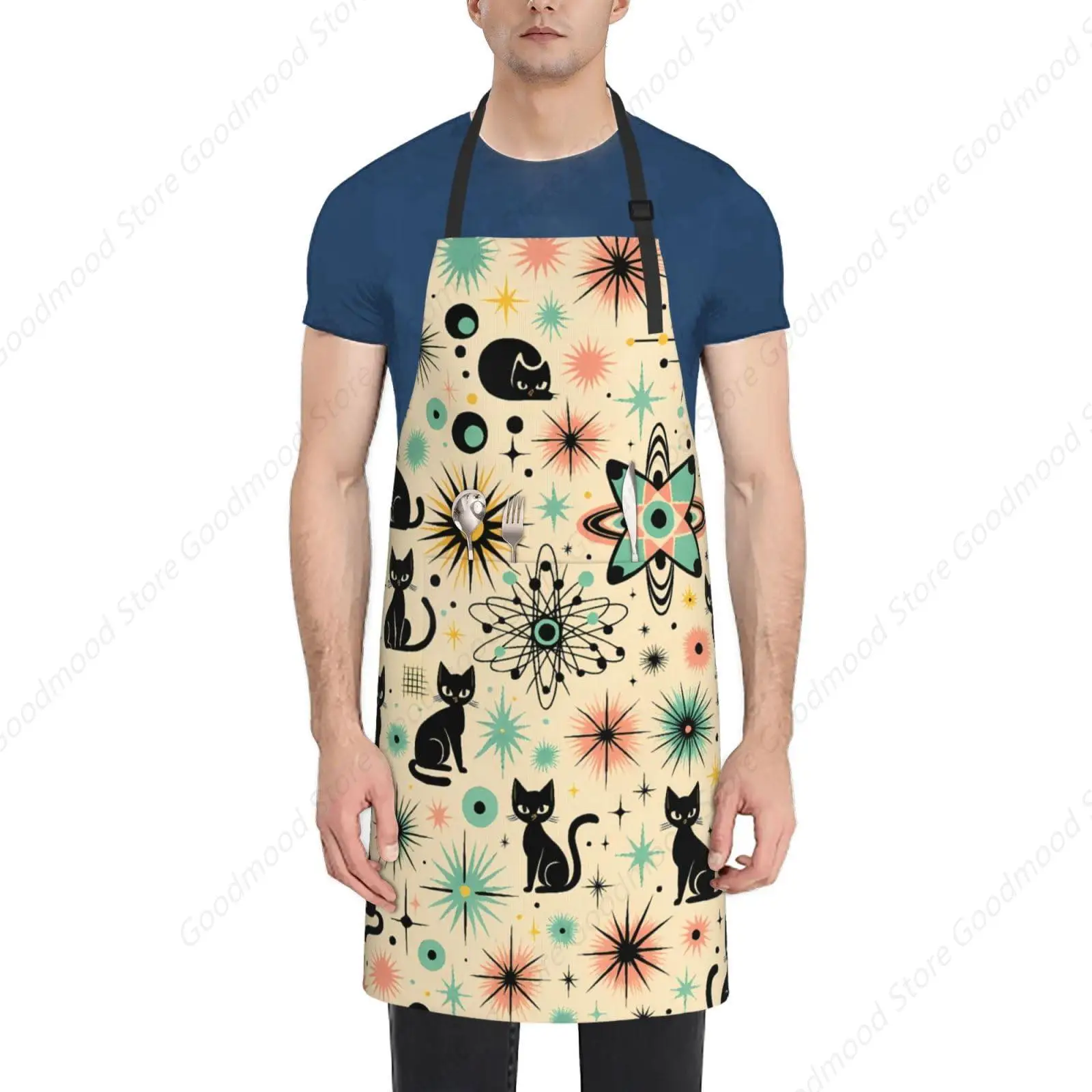 

Retro Cats Waterproof Apron With 2 Pockets Kitchen Chef Aprons Bibs For Cooking Baking Painting Gardening