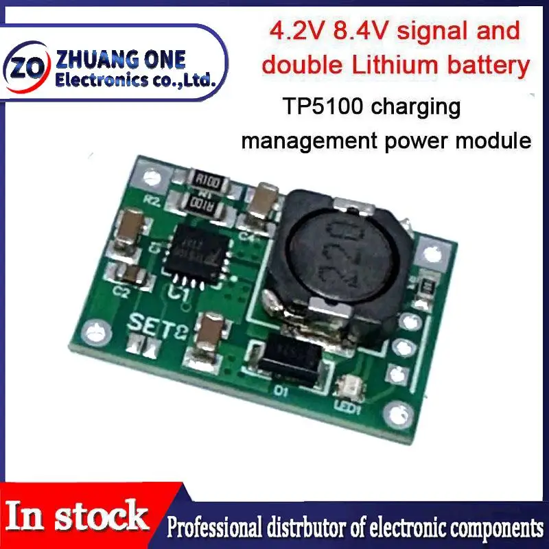 TP5100 charging management power supply module board TP5000 1A 2A compatible with 4.2V 8.4V single and double lithium batteries