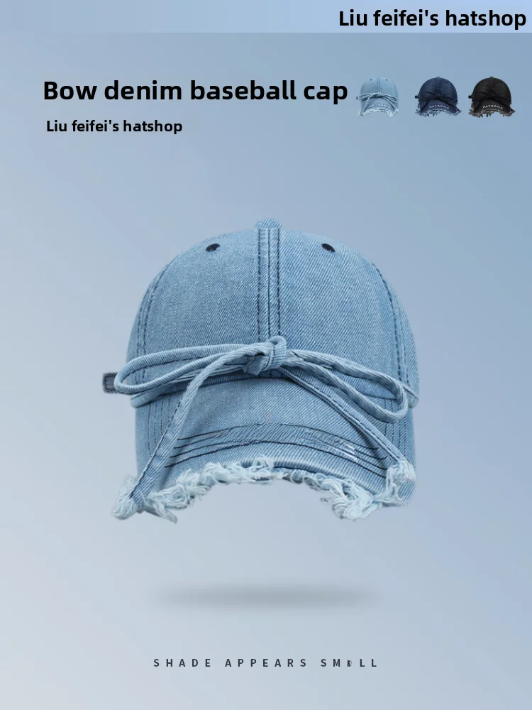 

Adorable Bowtie Baseball Cap Sweet Dubill Hat for Women Cute Denim Spring Summer Anti-aging Jeans Cap Casual Sle All Ages