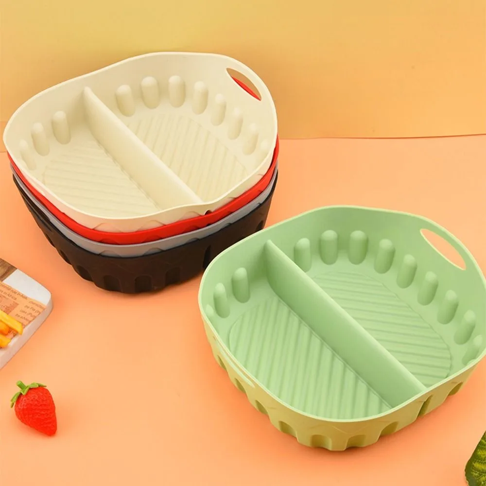 Creative Double Grid Baking Tray Food Grade Flexible Silicone Air Fryer Liner Reusable Eco-Friendly Circular Oven Basket Mat
