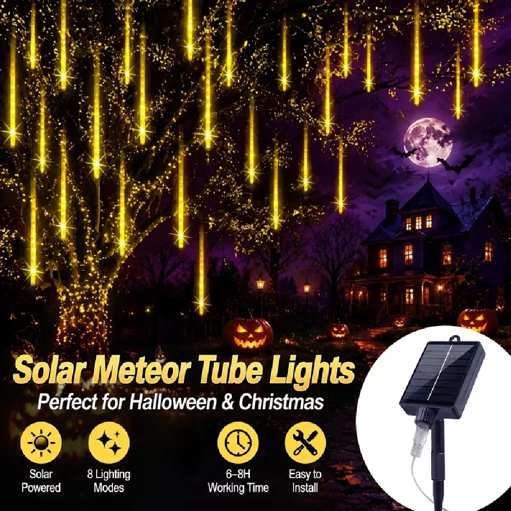 Solar Meteor Shower Rain Lights, IP65 Outdoor Christmas Lights Solar Powered Tree Lights for Yard Patio Garden Holiday Decor