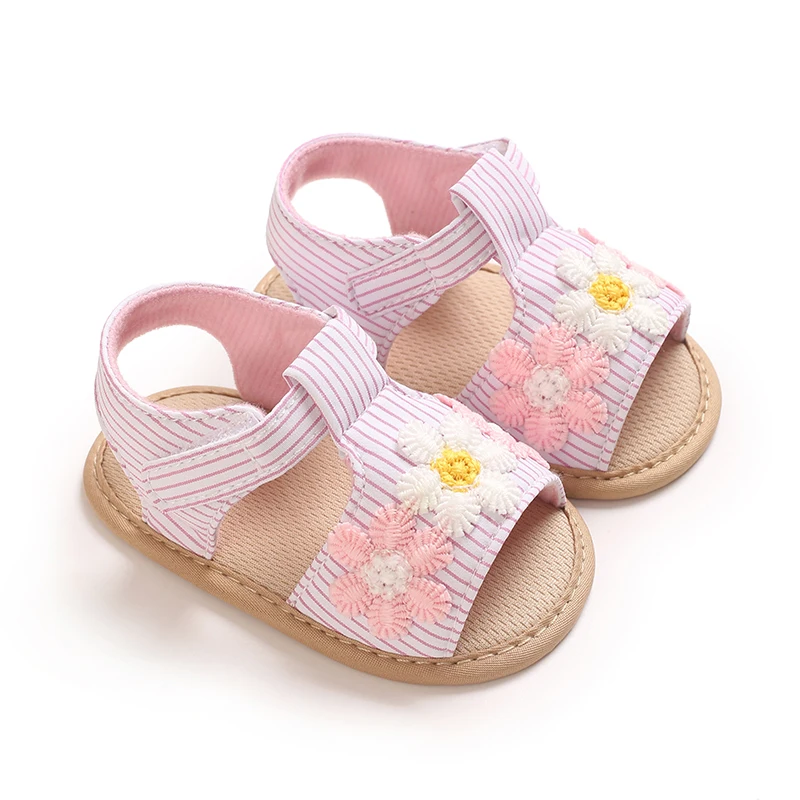 Fashion Stripe Infant Non-Slip First Walkers Footwear 0-18 Months Baby Girls Sweet Sandals Summer Soft Sole Flat Princess Shoes