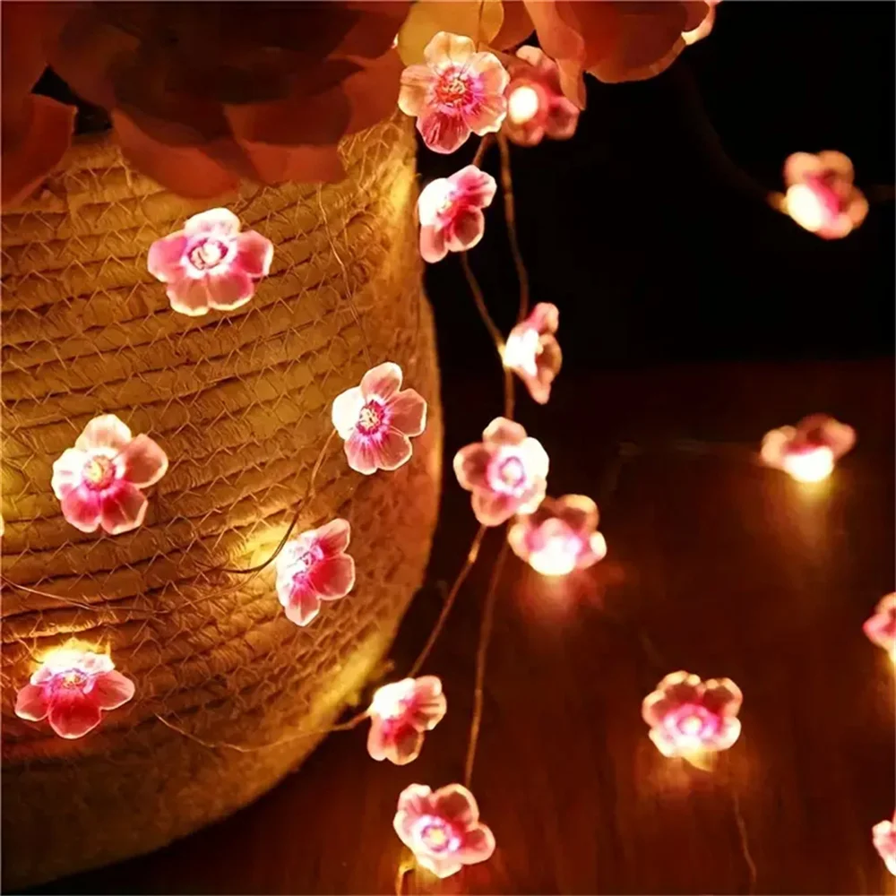 1PC 2M20LED Cherry Blossom Fairy Light Battery Operated Sparkling Pink Flower Lighting For Bedroom Decoration