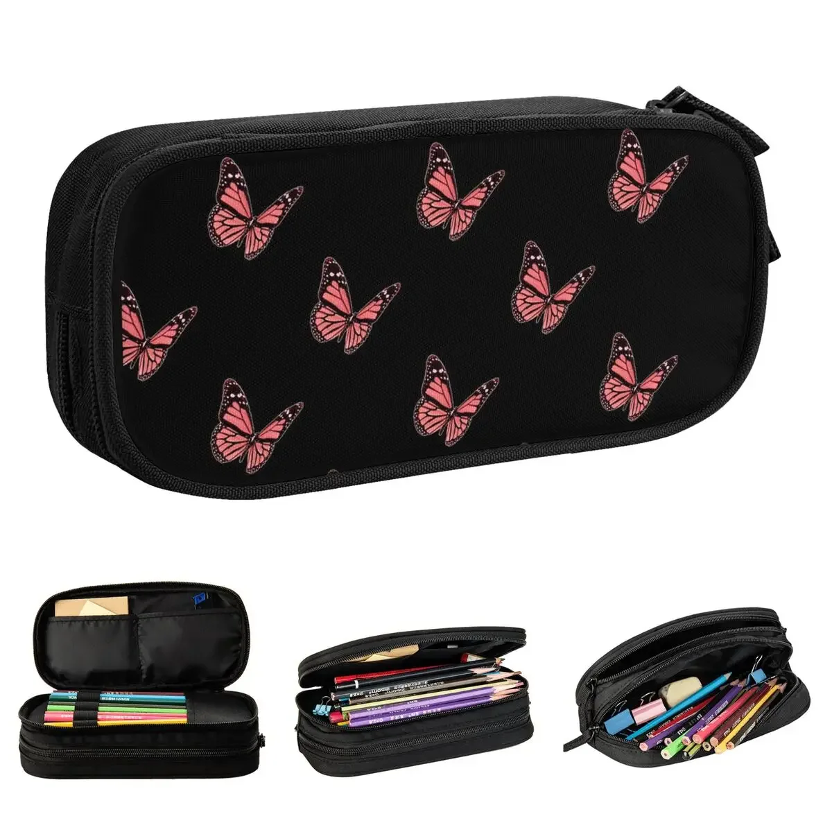 

Pink Pencil Cases Butterflies Aesthetic Pen Bag Student Big Capacity School Supplies Zipper Pencil Pouch