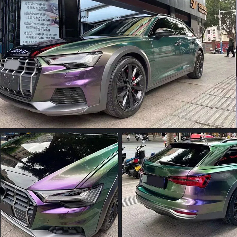 

1.52x18m 5ftx59ft Highest Quality Super Chameleon Vinyl Wrap Film Green Purple Diamond Glossy Car Wrapping Roll PET Air Release