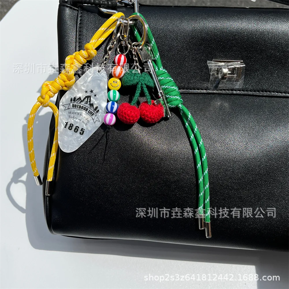 Original DIY Self-made Style pendant colored rope bag pendant smiley face rainbow beaded cherry bag pendant keychain