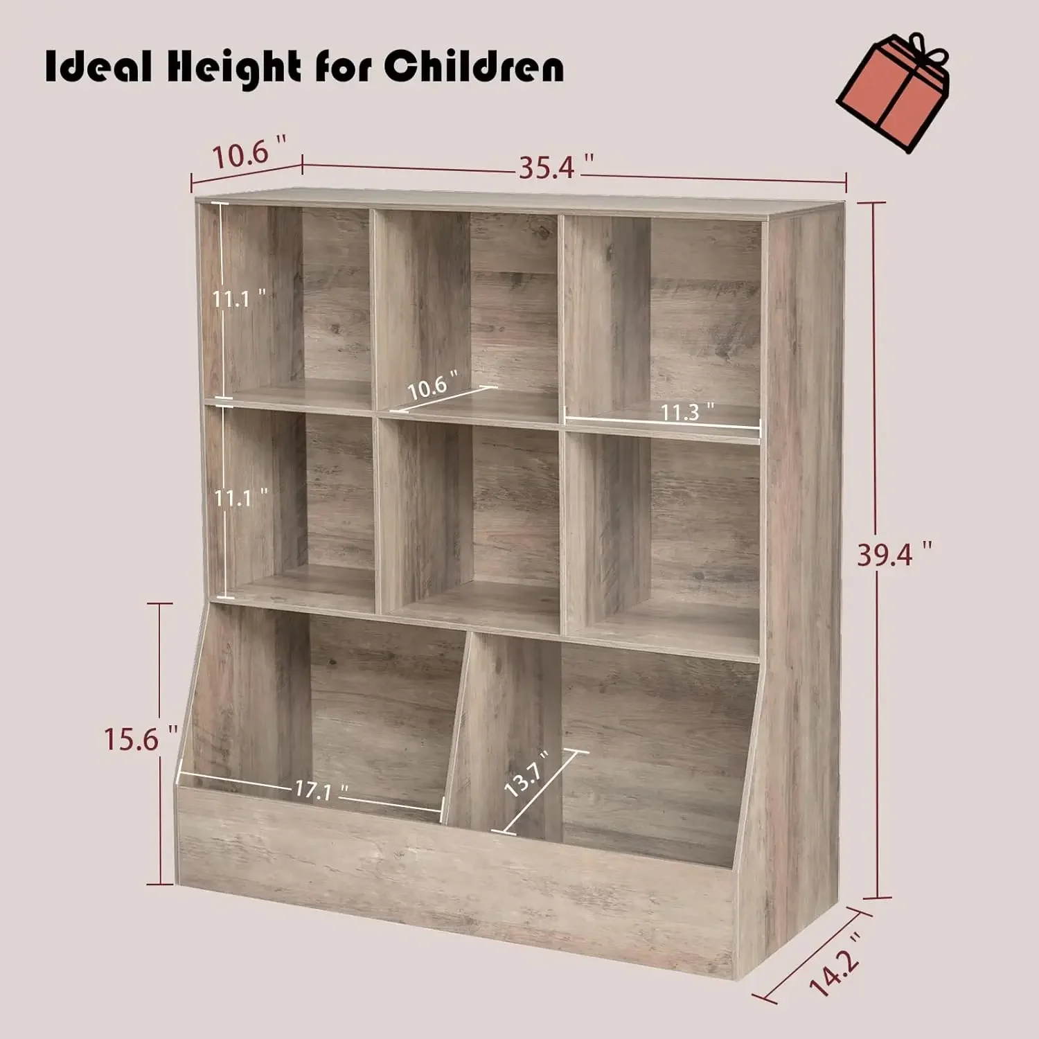 Toy Storage Organizer, Kids Bookshelf, Wood Toy Storage Cabinet, 8 Cubby Children Bookcase, Toddler Book Toy Shelf for Playroom,