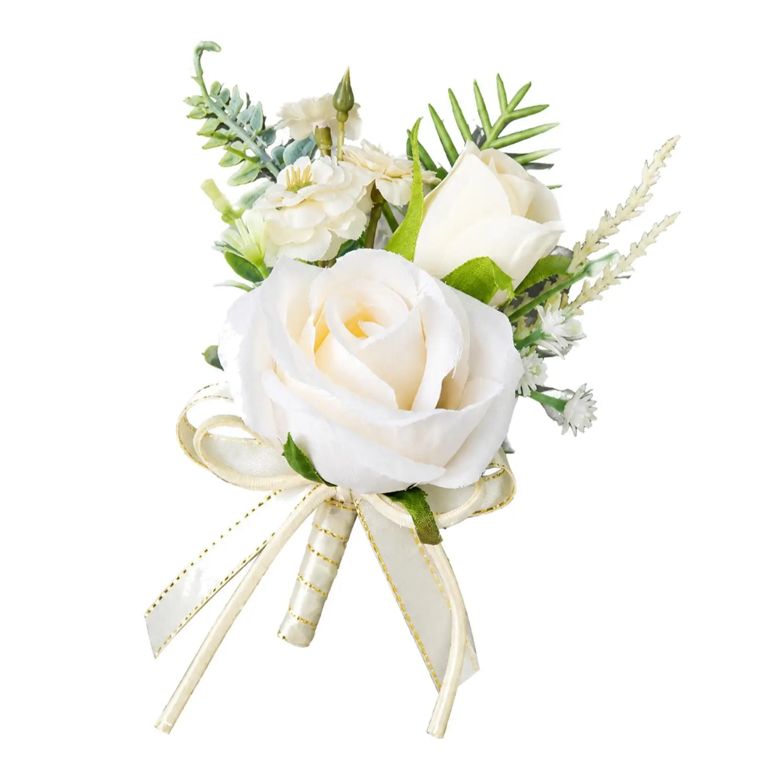 Artificial Boutonniere White Boutonniere with Wrapped Stem Floral Lapel Flower for Groom, Groomsmen, Weddings, Banquets, Photo