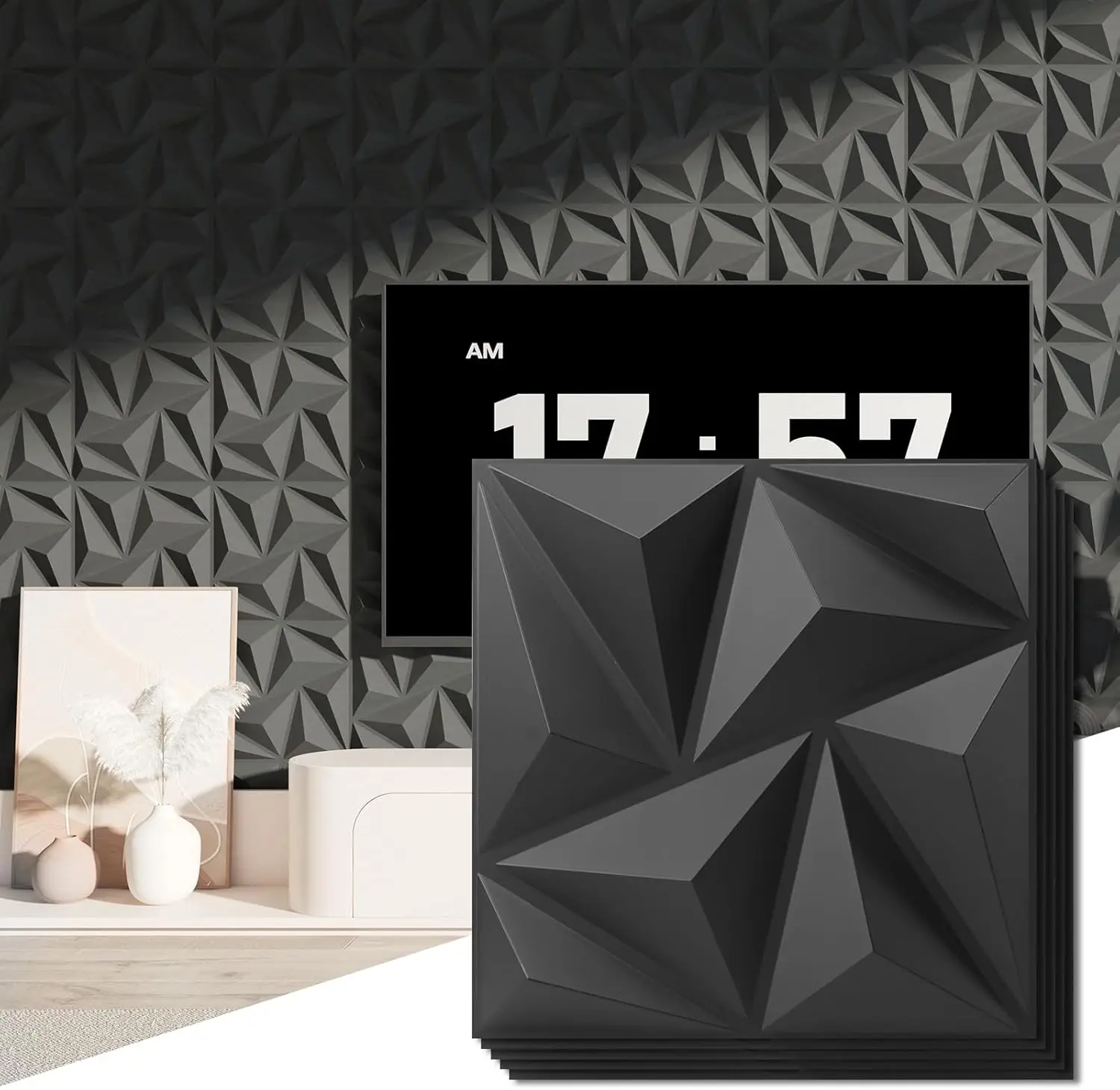 

3D-панели для стен, 20 шт., 30x30 см (1,8 кв.м), ПВХ-декор для гостиной, спальни, офиса, черные