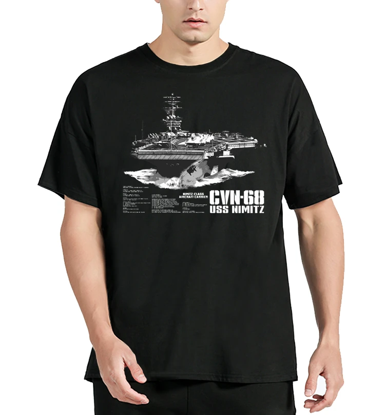 Summer Cotton Men T Shirt New Clothing Oversized Tops Tees Nimitz Class Aircraft Carrier Lead Ship CVN-68 USS Nimitz T-Shirt