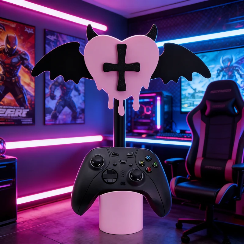 

Kawaii Little Devil Headphone Stand Pink/Black Desktop Headset Holder for Gaming Setup Cute Earphone Storage Rack for Anime Fans