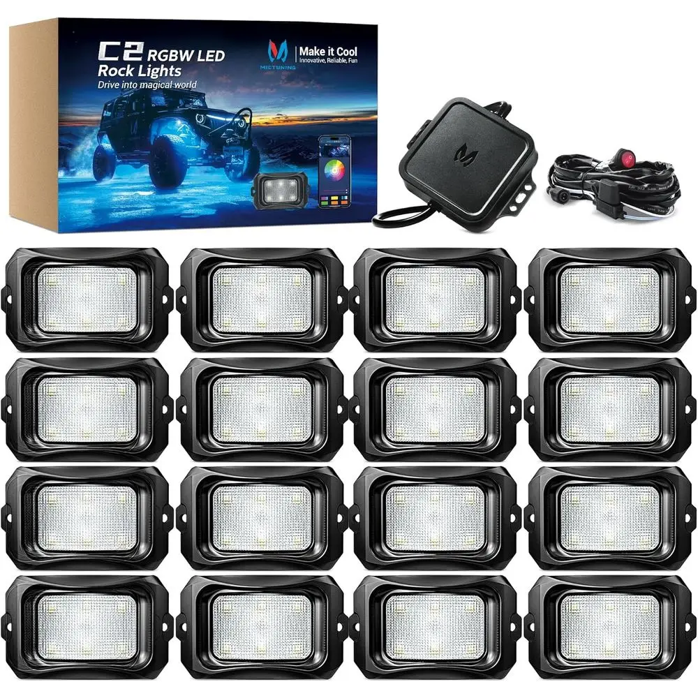 

Светодиодные RGBW-подсветки C2 Curved для днища автомобиля - 16 модулей, многоцветная неоновая подсветка с комплектом проводки и выключателем, Bluetooth-контроллер с приложением C