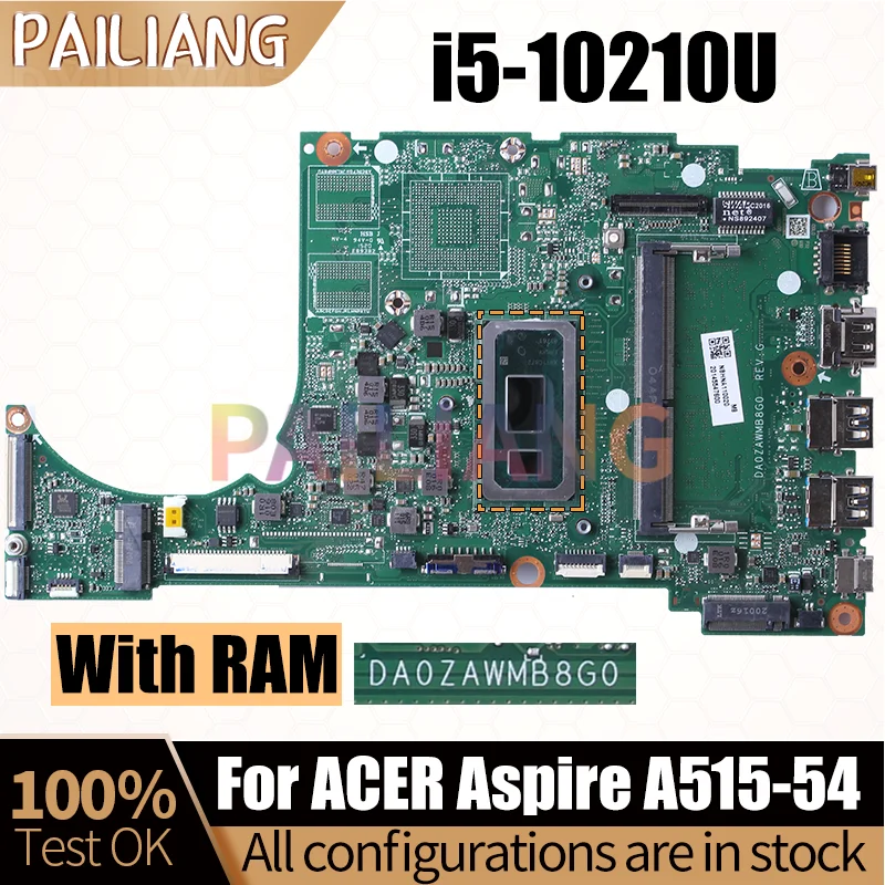 DA0ZAWMB8G0 For ACER Aspire A515-54 Notebook Mainboard i5-10210U With RAM NBHNA11002 NBHMD11001 Laptop motherboard tested OK