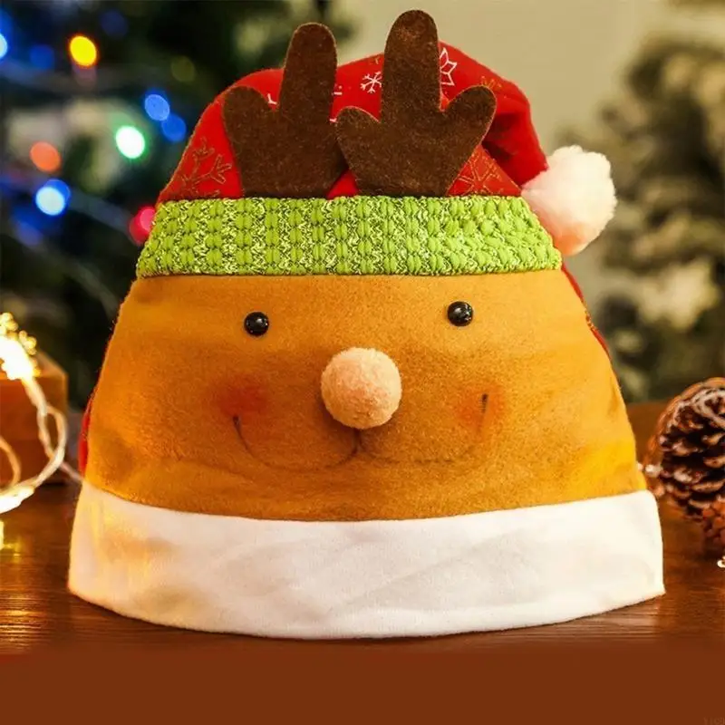 Gorro navideño Papá Noel para vacaciones, precioso gorro Papá Noel reno para adultos, gorro con pompón para todas las