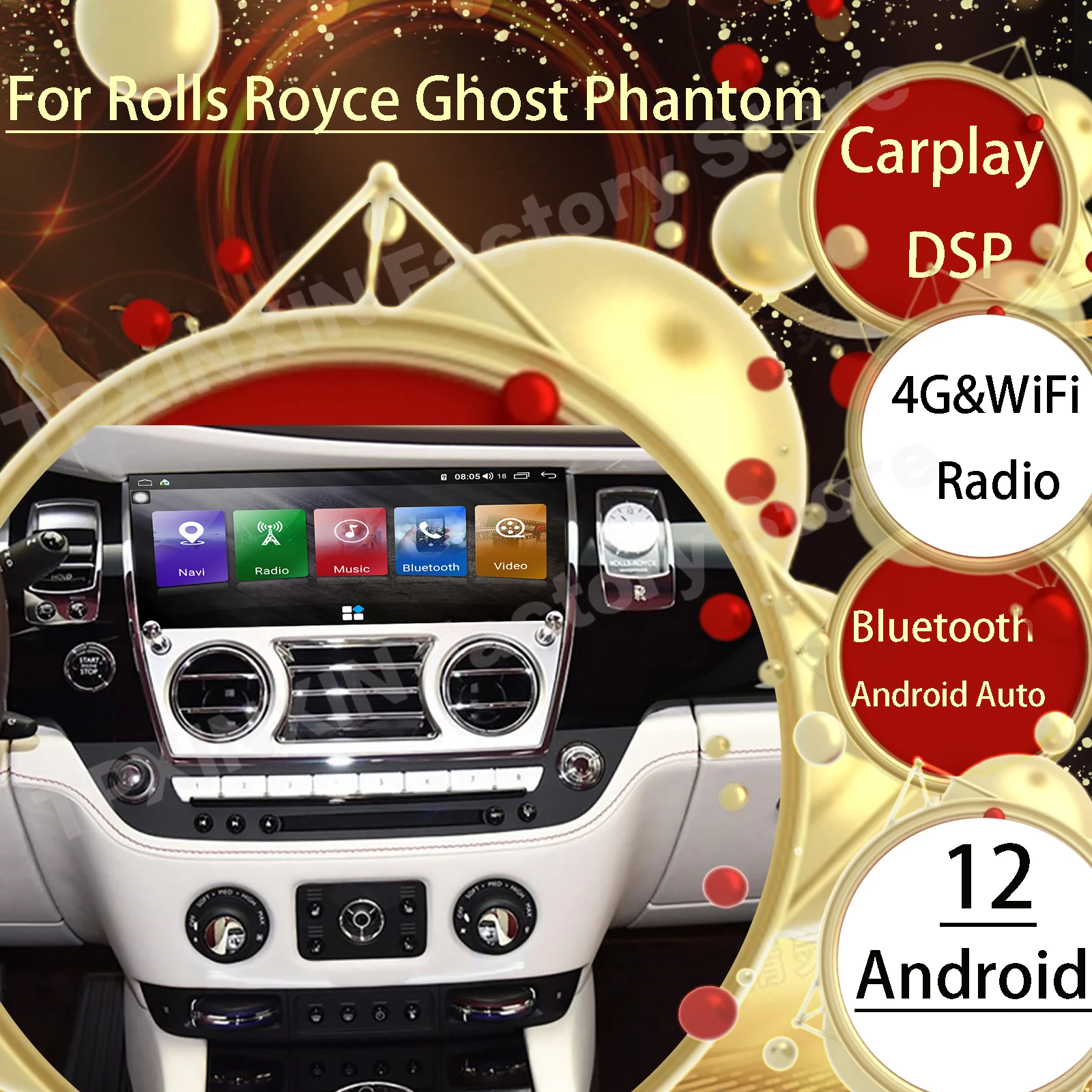 

8+256G Android 12 Carplay Radio Coche With Bluetooth For Rolls Royce Ghost Phantom GPS Autoradio Automotive Multimedia Head Unit