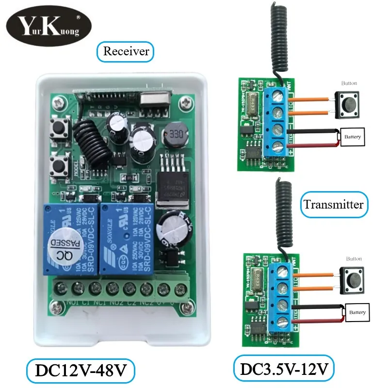 Extermal Button Transmitter PCB 12V 24V 2CH 2Gang Remote Control Switches 14V 16V 18V 36V Relay Contact RF Switches  NO COM NC