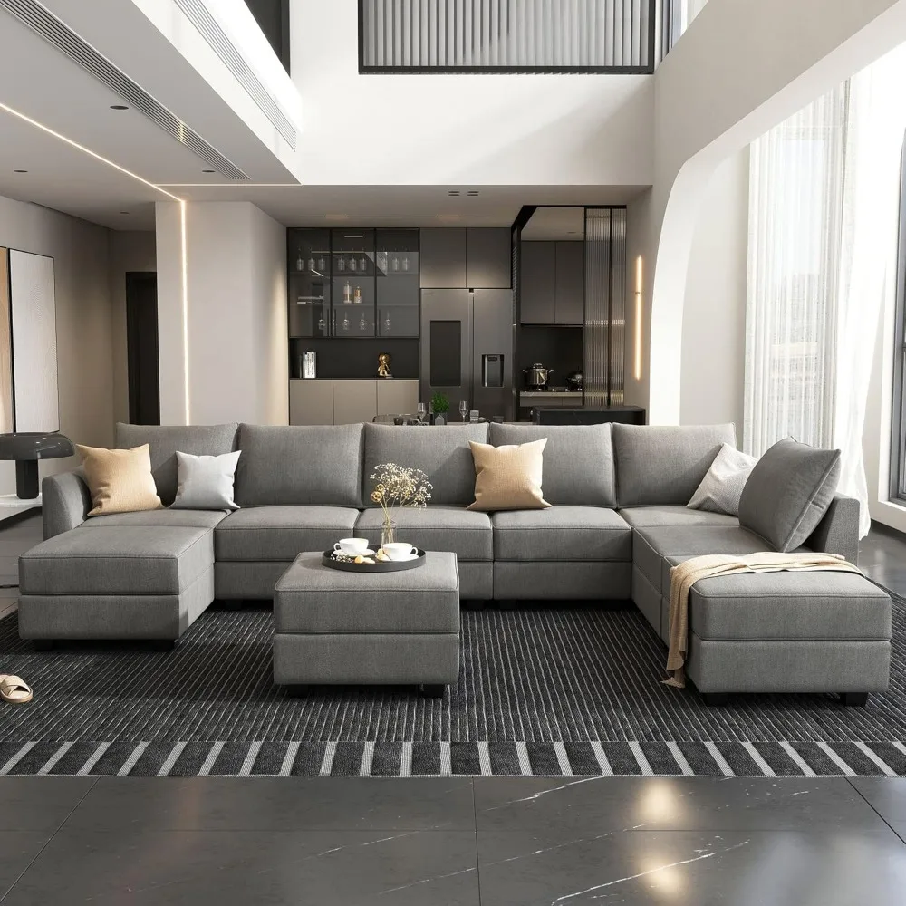 Oversized living room combination sofa, with storage seats, Reversible flip-over combination sofa,Grey   furniture living room