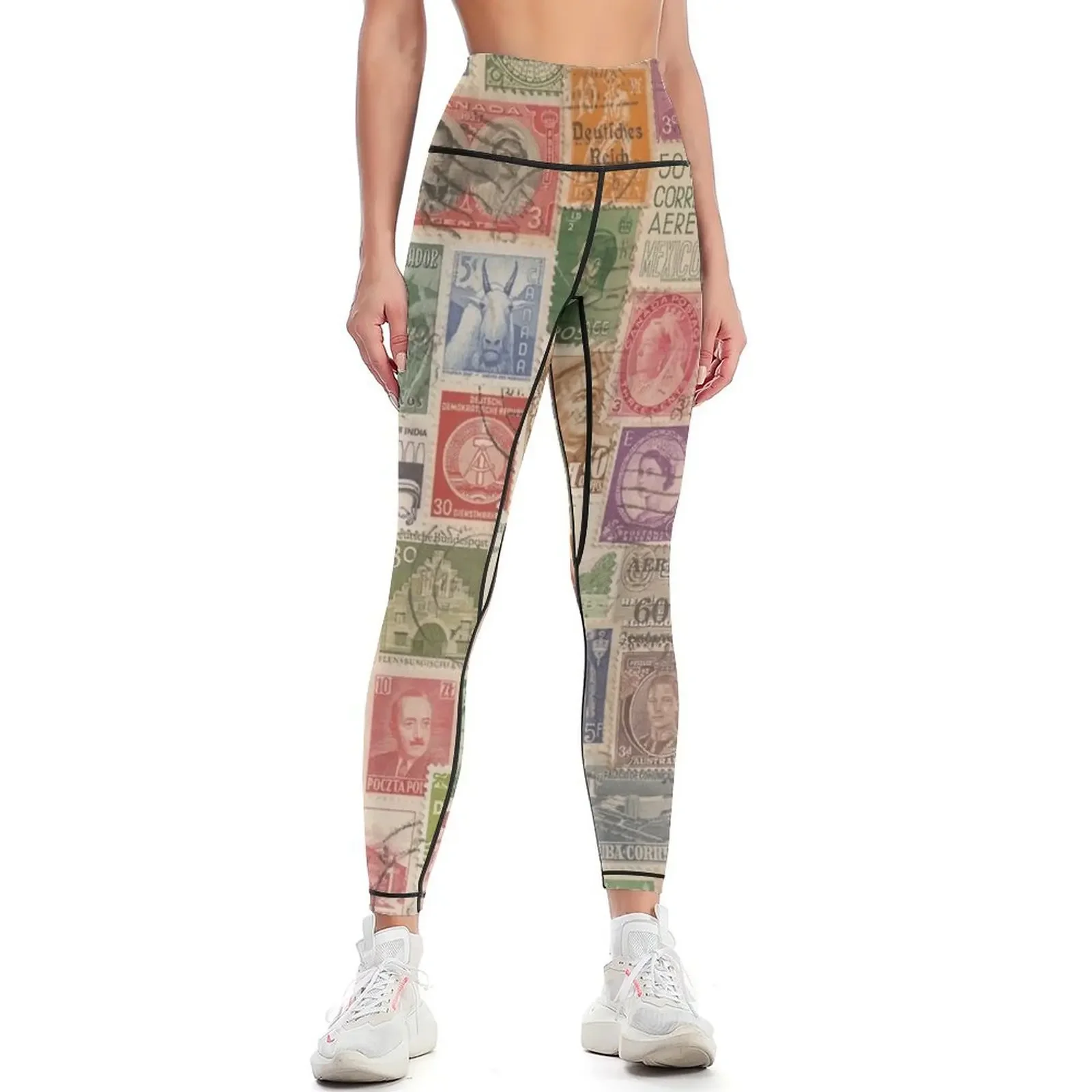 

Vintage World Stamps Leggings legging pants raises butt workout shorts gym's clothing Tight fitting woman Womens Leggings