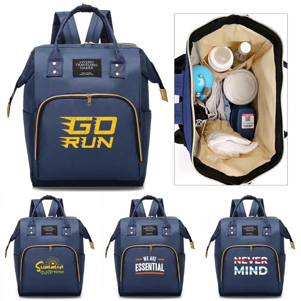 Multifunctional Compartments Mommy Pack Large Capacity Backpack Portable Phrase Print Casual Travel Storage Double Shoulder Bag