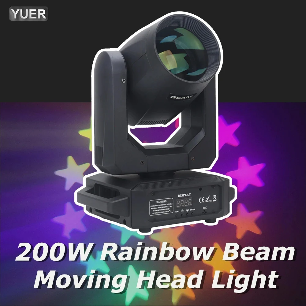 yuer led moving head light 200w feixe local 18 prismas rotativas efeito arco iris dj dmx stage disco dj bar novo 01