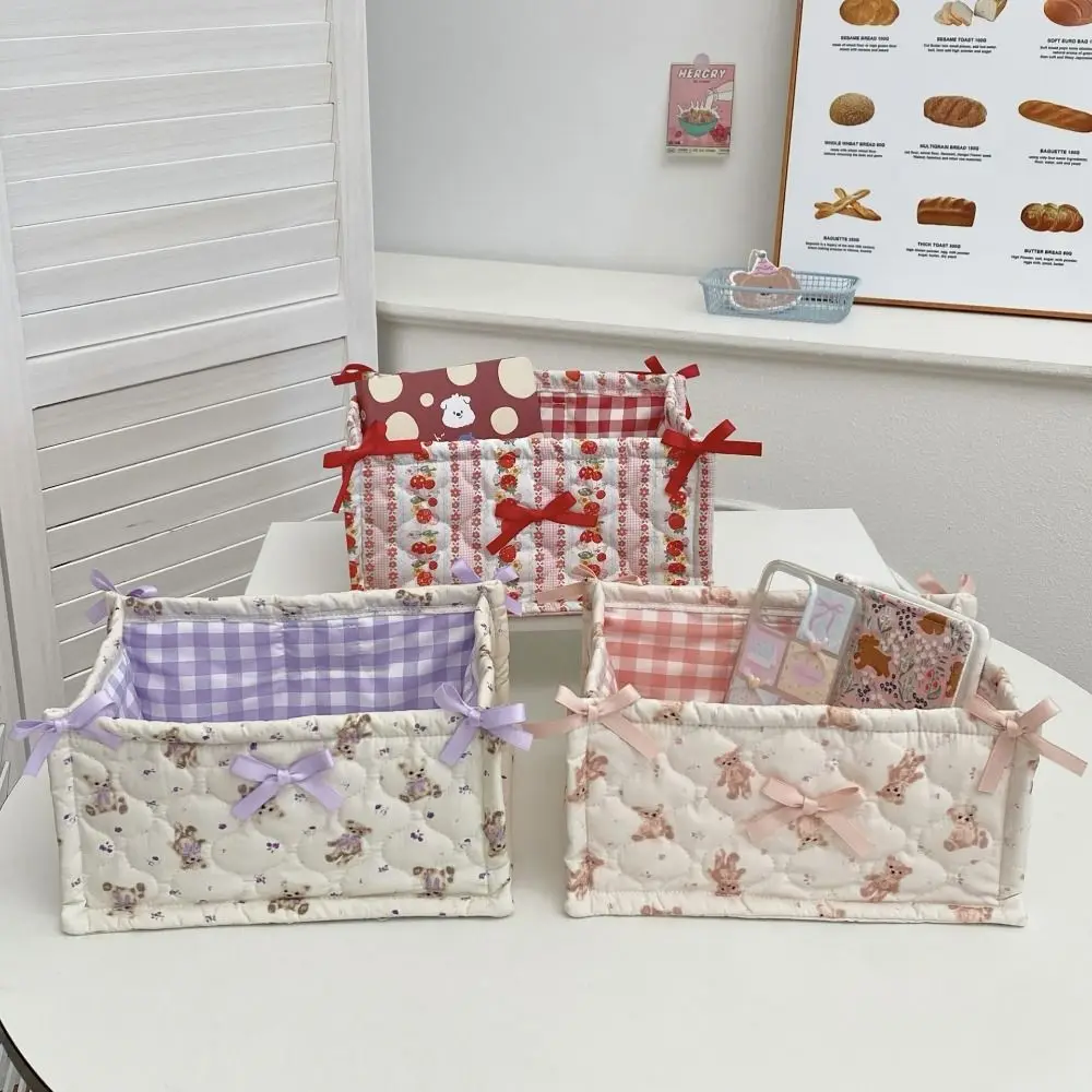 Cute Quilting Cotton Storage Box Bear Pattern High-capacity Organizer Box Square Cartoon Desktop Storage Basket Home Decoration