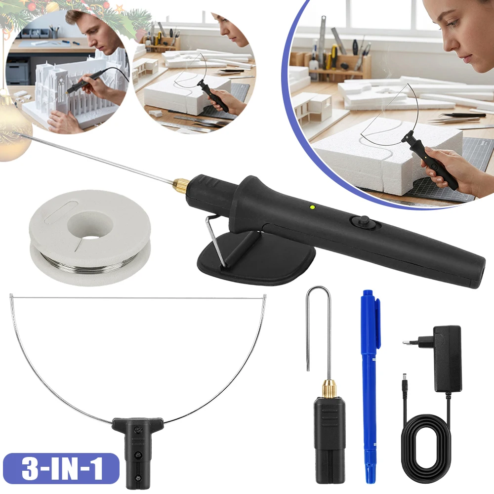 Set Tagliatore di Polistirolo 3-in-1, Tagliatore a Filo Caldo, Tagliatore Elettrico per Schiuma con 3 Punte per Polistirolo, Polistirene, Cosplay e Mo