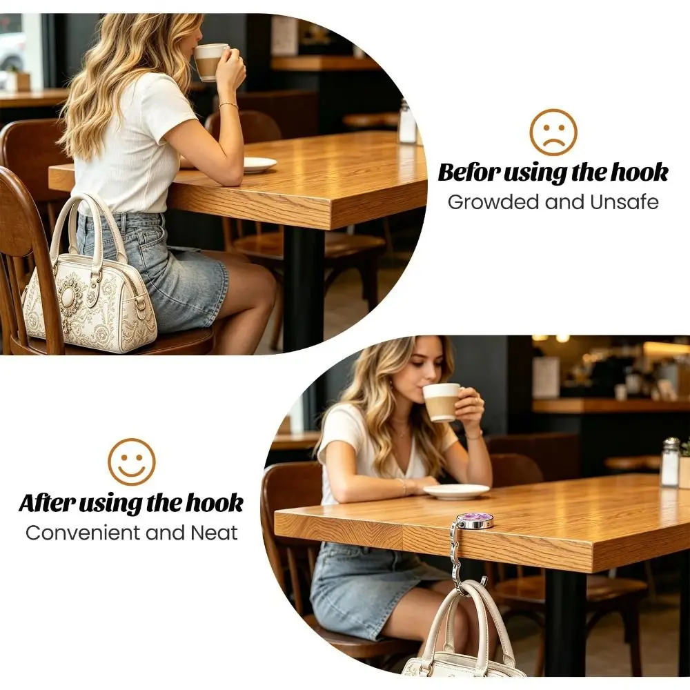 Compact Structure Portable Purse Hook Marble Pattern Alloy Table Handbag Holder Non Slip Folding Bag Hanger Dining Use