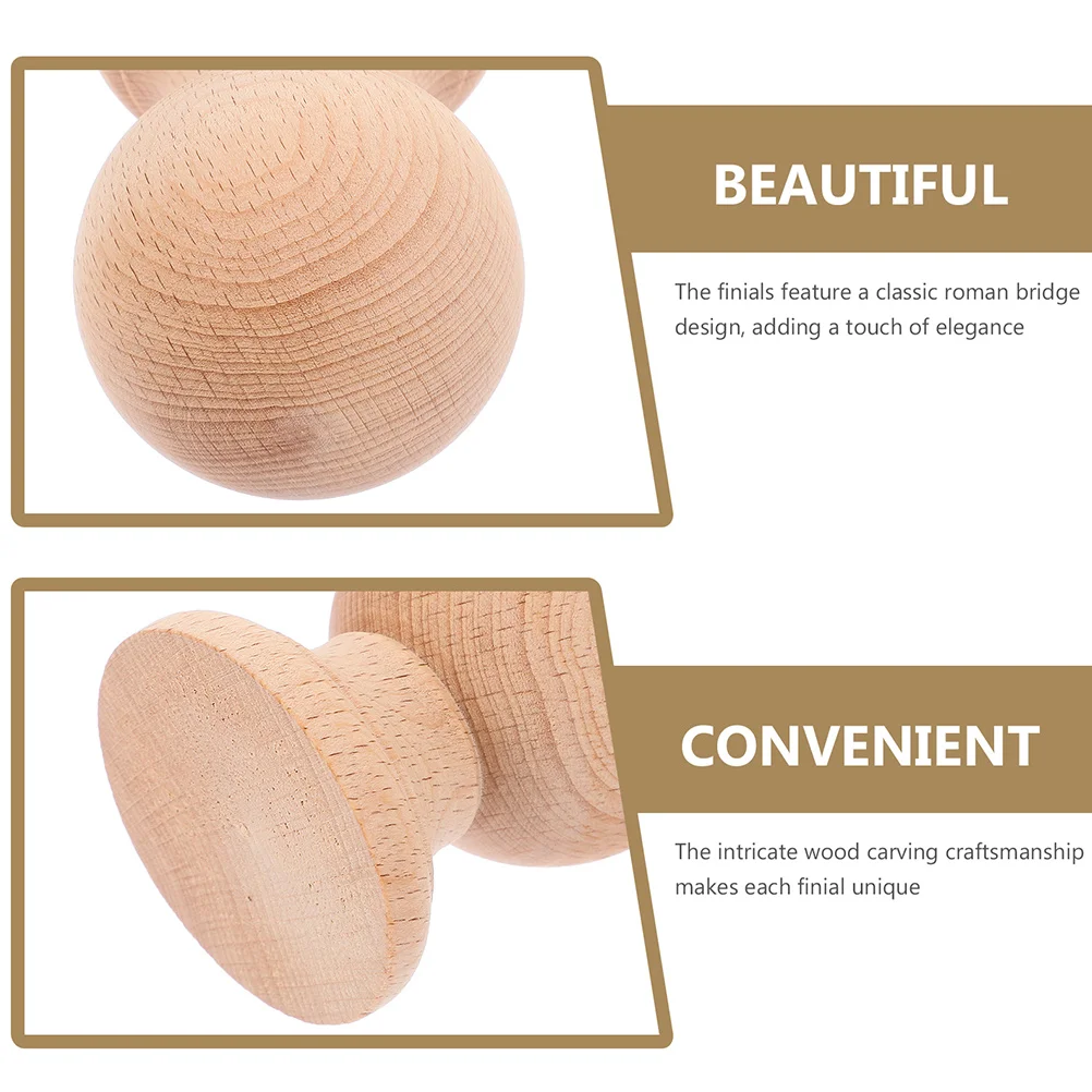

2Pcs Solid Wood Finials for Furniture Stairs Fence Decorative Pillar Unfinished Round Ball Elegant Design Intricate