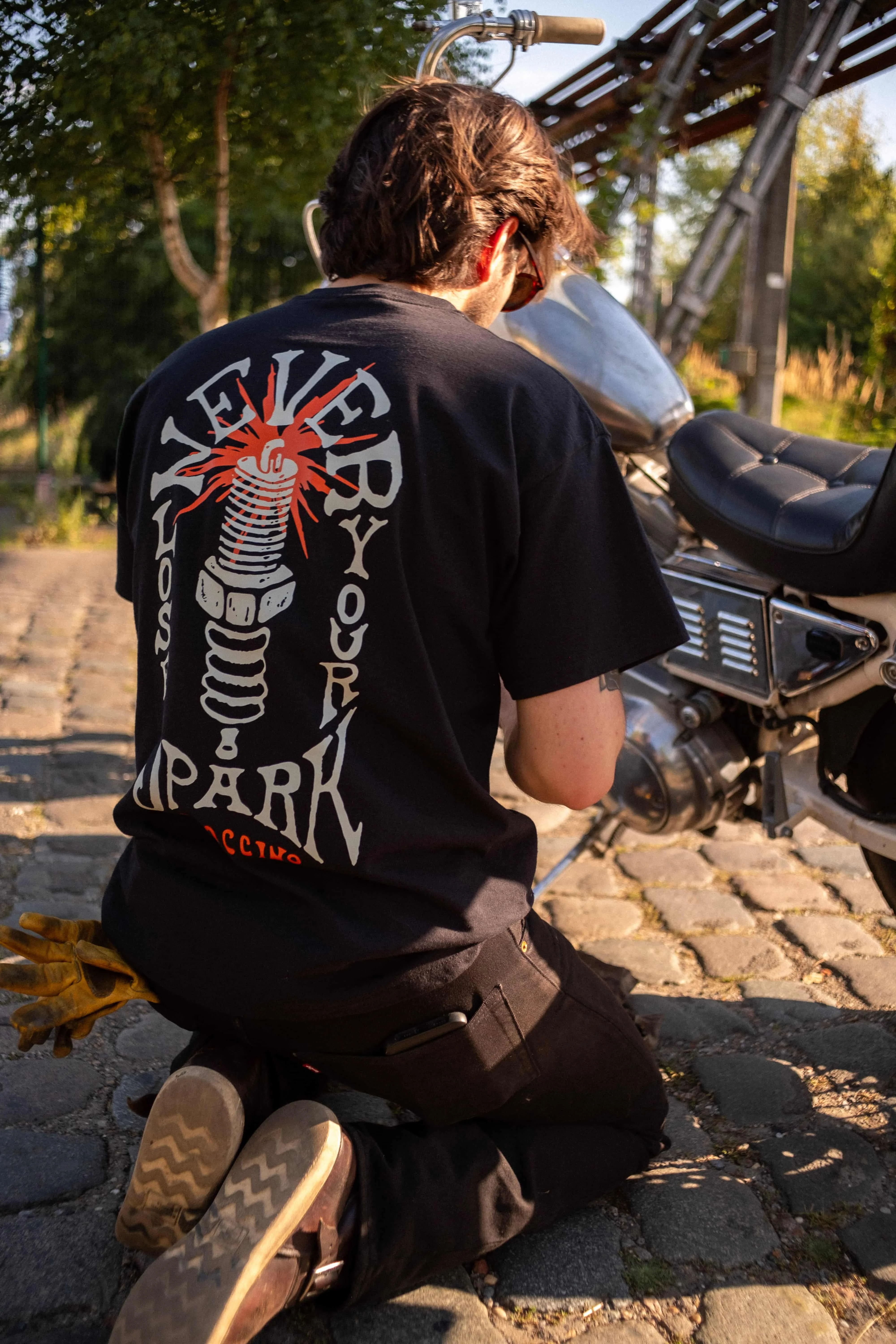 Never Lose Your Spark Spark Plug Motorcycle Graphic Tee Cotton Mens Womens T-Shirt Outdoor Casual Top