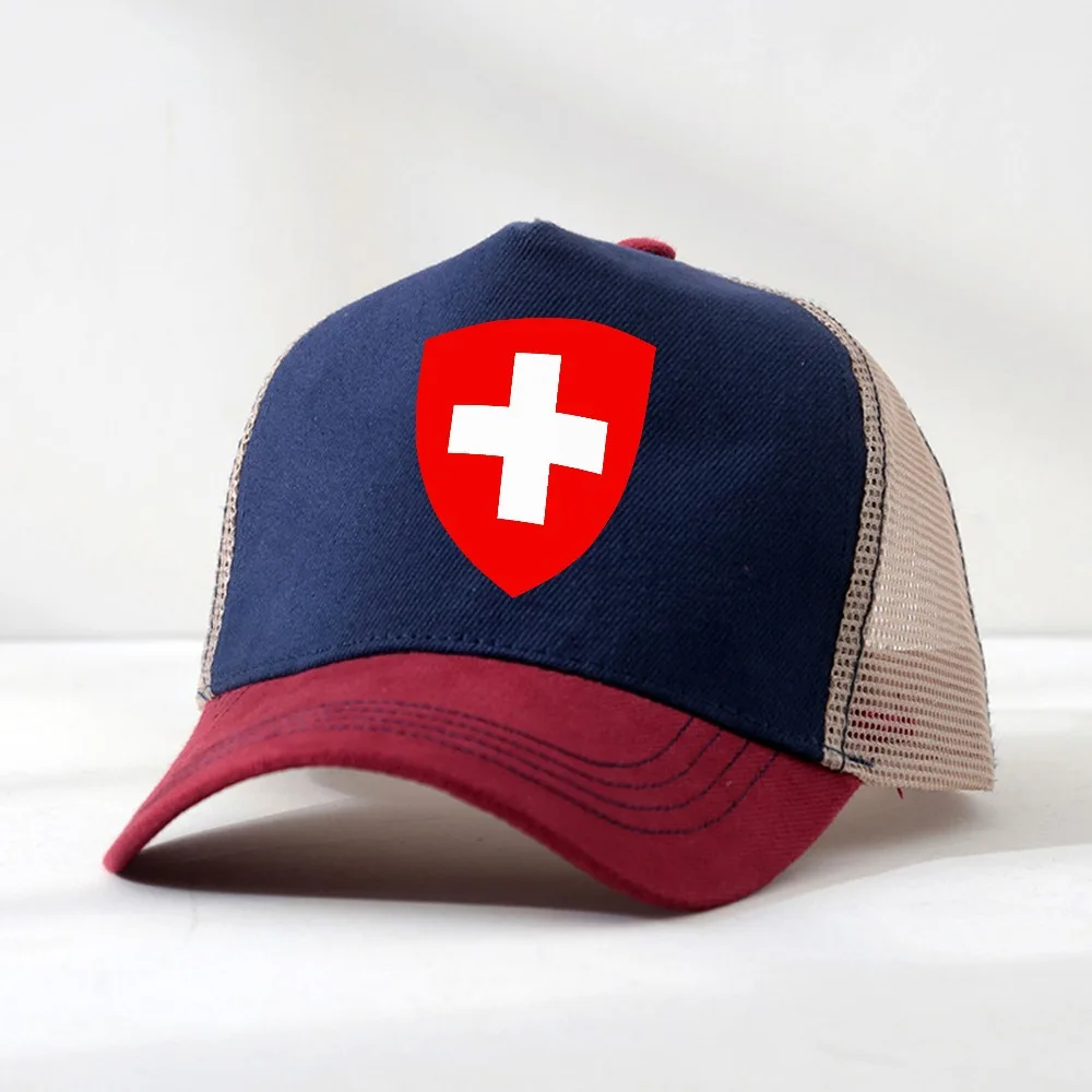 Switzerland Trucker Caps Men Swiss Hat Baseball Cap Cool Summer Unisex Mesh Cap Outdoor Sun Protection Casual and Versatile Hat