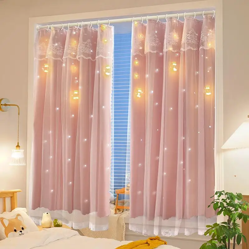 princess-style-bedroom-window-curtain-no-drilling-installation-adjustable-rod-light-blocking-fabric-for-balcony-dormitory