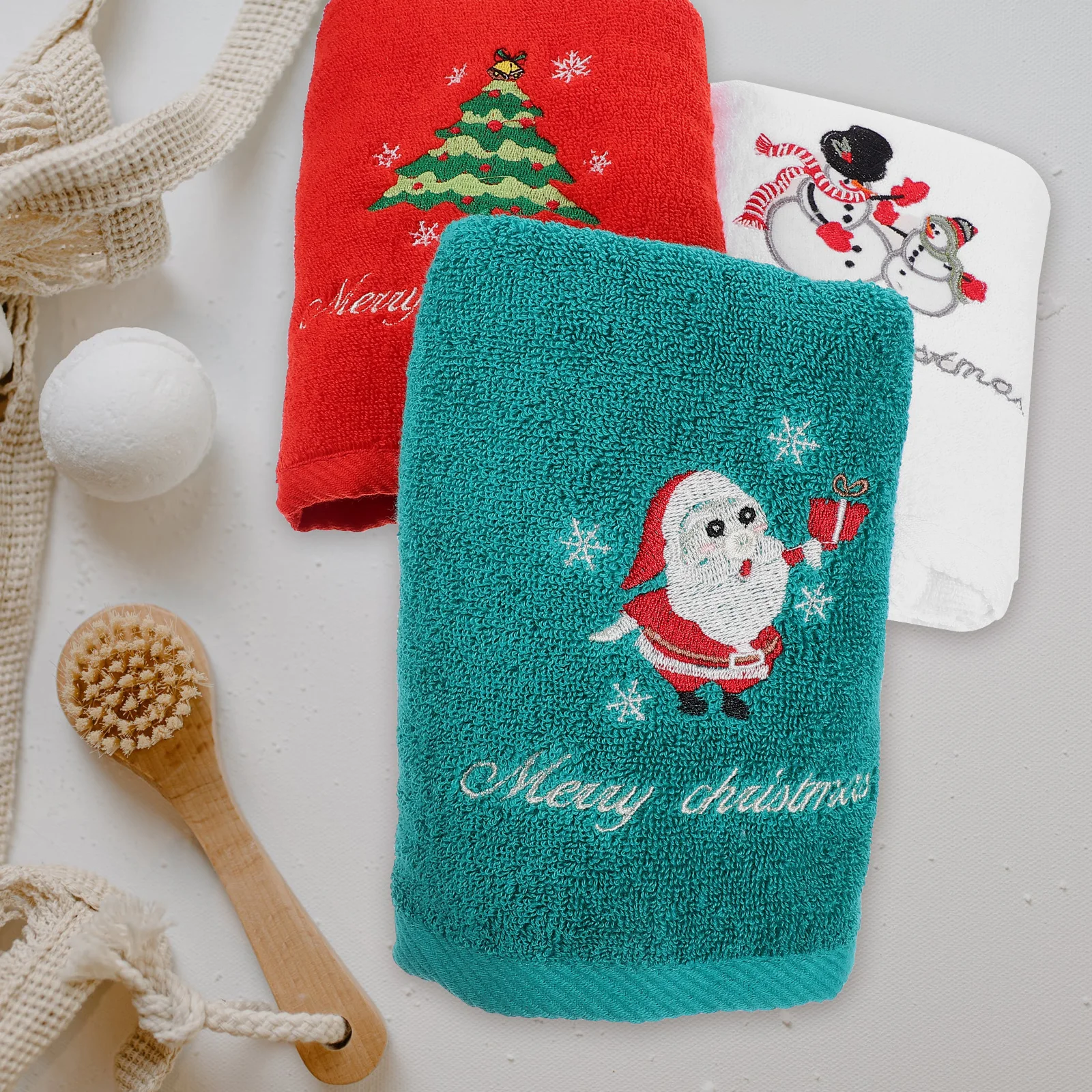 

3pcs Towel Set Soft Cotton Bath Hand Face Wash Kitchen Decorative Holiday Gift Cotton Towel Festive Bath Towels