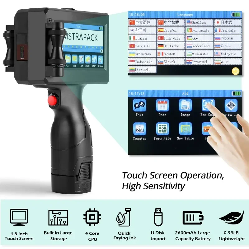 Fast-Drying Ink 12.7mm Handheld Inkjet Printer – For Text, QR Code, Barcode, Batch Number, Logo & Date Printing