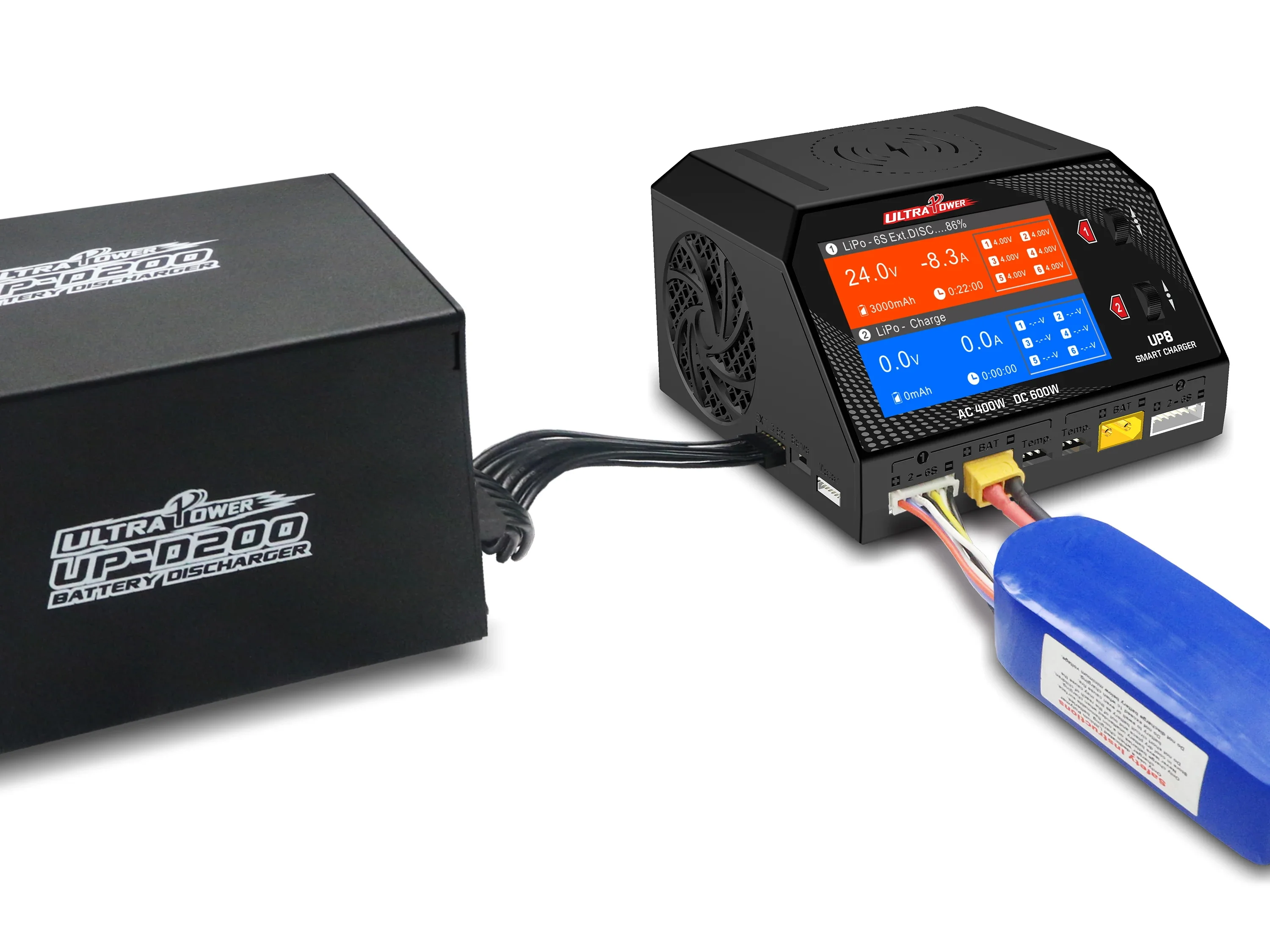 Ultrapower up8 carregador de bateria inteligente ac 400w dc 600w descarregador de canal duplo sem fio servo teste para rc lipo lihv lilon lif