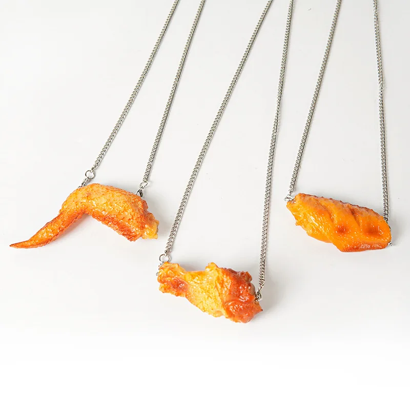 Fake Fried Chicken Leg Chicken Wing Necklace Simulation Artificial Food Model Creative Clothing Accessories Chain Decorations