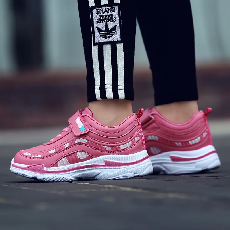 Zapatillas de plataforma de cuero para niños y niñas, zapatos ligeros para correr, Tenis deportivos para niñas, rosa y morado