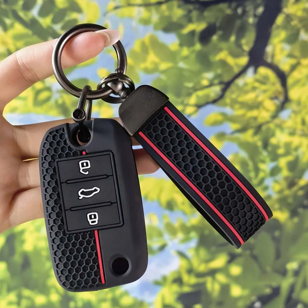 3 Buttons Honeycomb Grain Silicone Flip Key Case With Keychain for Roewe RX5 MG3 MG5 MG6 MG7 MG ZS GT GS 350 360 750 Auto Parts