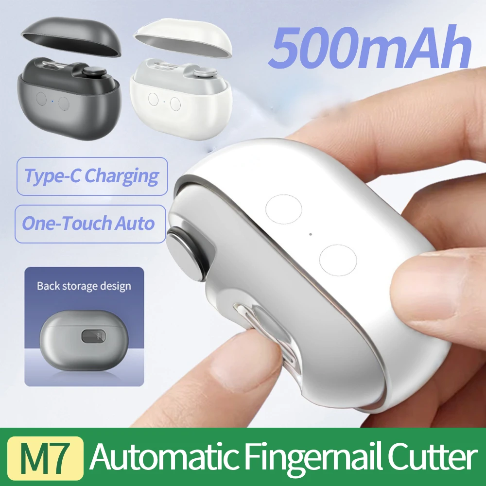 2 In 1 M7 Automatic Fingernail Cutter with Light Electric Nail Polisher 500mAh Nail Clippers Manicure Type-C Charging for Adult
