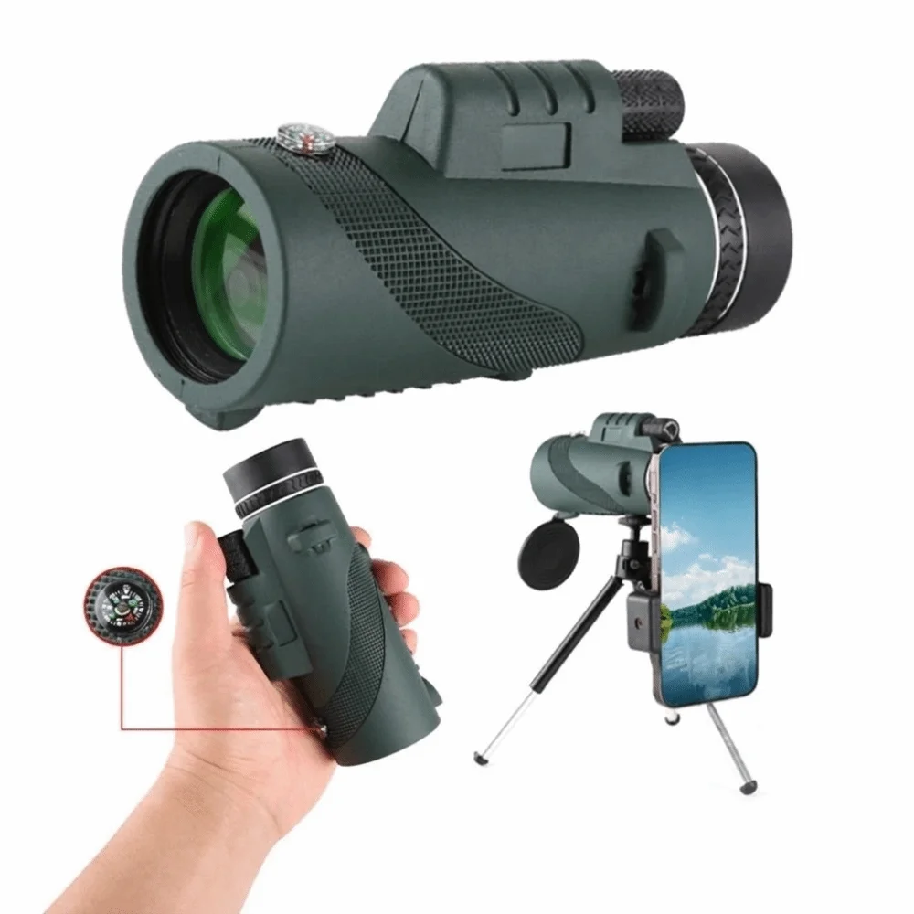High Power Monocular Telescope Large Aperture Low Light Vision High Power Monocular Ergonomically Shaped Lightweight Telescope