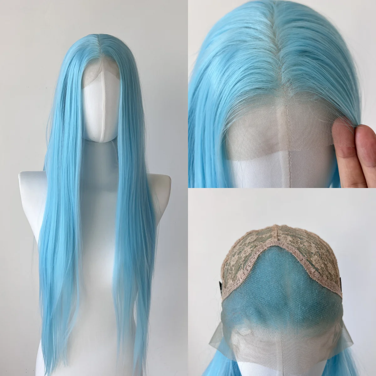 

Blue Lace Front Wig for Women 26 Inch Long Straight 13*4 Lace Frontal Wigs Cosplay High Quality Synthetic Lace Wigs Natural