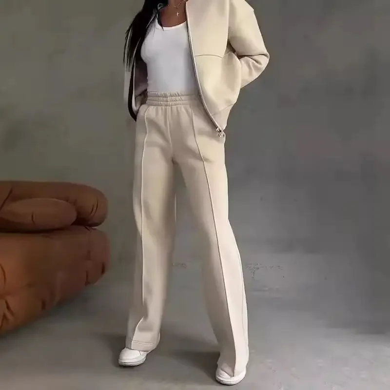 Spring Woman Loose Tracksuit Zipper Sweatshirt Coat+High Waist Straight Pants Sports Outfits Female Autumn Casual Two-piece Set - Image 3