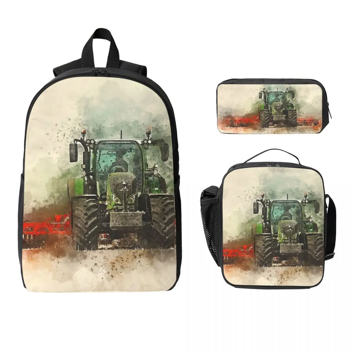 Fendt Tractor Grafting Backpack Student Boys Girls BookBag School Bag Computer Shoulder Bags 3ps Insulated Lunch Bag Pencil Case