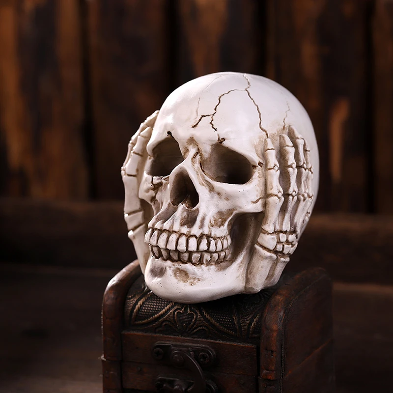 Set of 3pcs No Evil Resin Skulls Figurine Human Skull Statue Head Sculptures Skull Collectible Halloween funny Skull Home Decor
