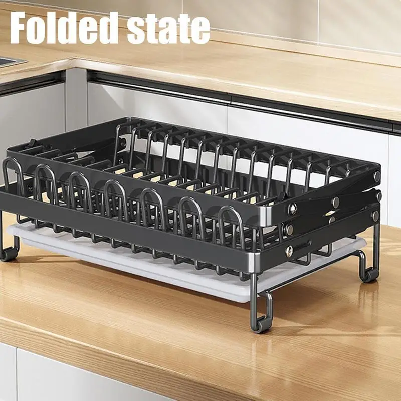 

2 Tier Dish Drying Rack with Drip Tray Kitchen Sink Organizer Chopstick Holder Foldable Drainer