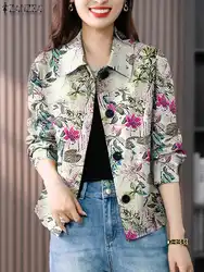 ZANZEA-abrigos con estampado Floral para mujer, chaquetas informales con cuello de solapa, botones de manga larga, prendas de vestir elegantes, Tops de trabajo y vacaciones