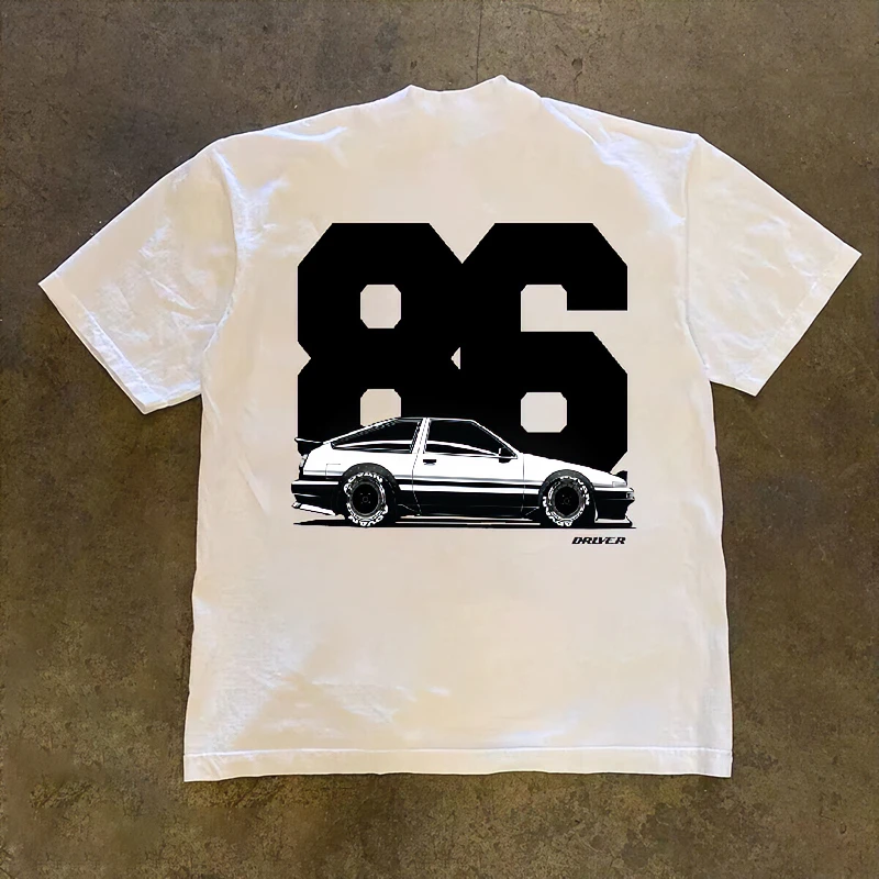 2024 New Trendy Toyota 86 Pure Cotton T-shirt Summer Men's Versatile Round Neck Printed Fashion Short Sleeve